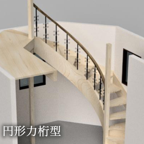 円形力桁型　木製階段